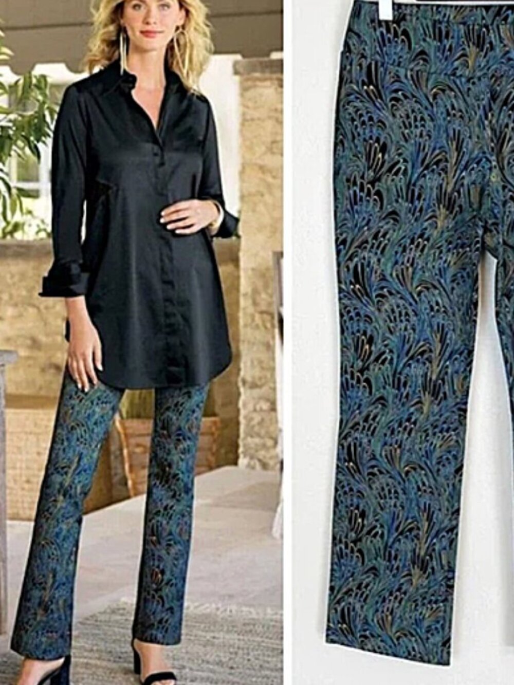 Soft Surroundings Marble Print Peacock Pants size S